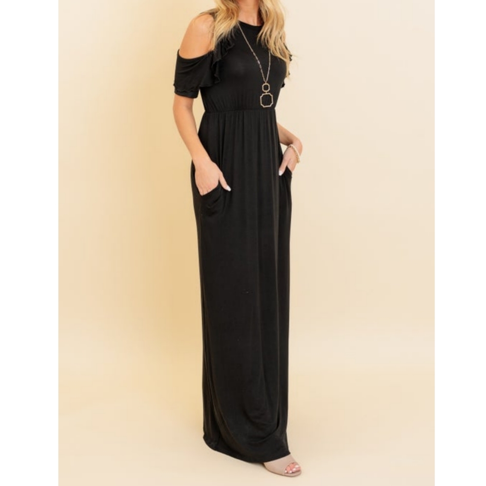 Cold Shoulder Maxi Dress, Black